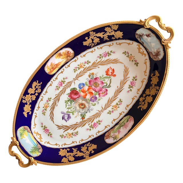 French Louis XV Hand-Painted Blue Ceramic Stand, 1890s For Sale