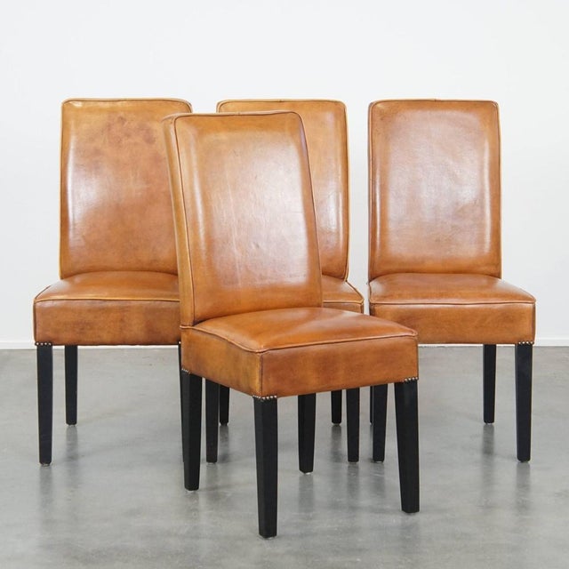 Sheep Leather Dining Room Chairs in Light Cognac Color, Set of 4 For Sale - Image 13 of 13