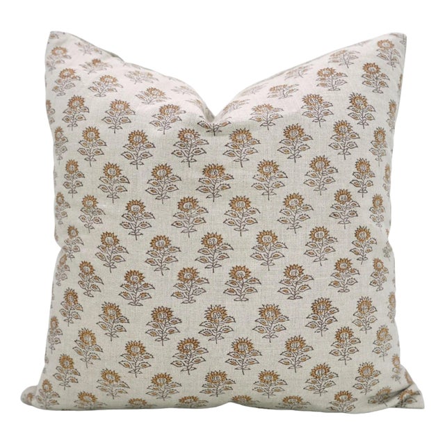 Pillow Cover in Pure Linen 14x14 Inches, Bagru Buti For Sale