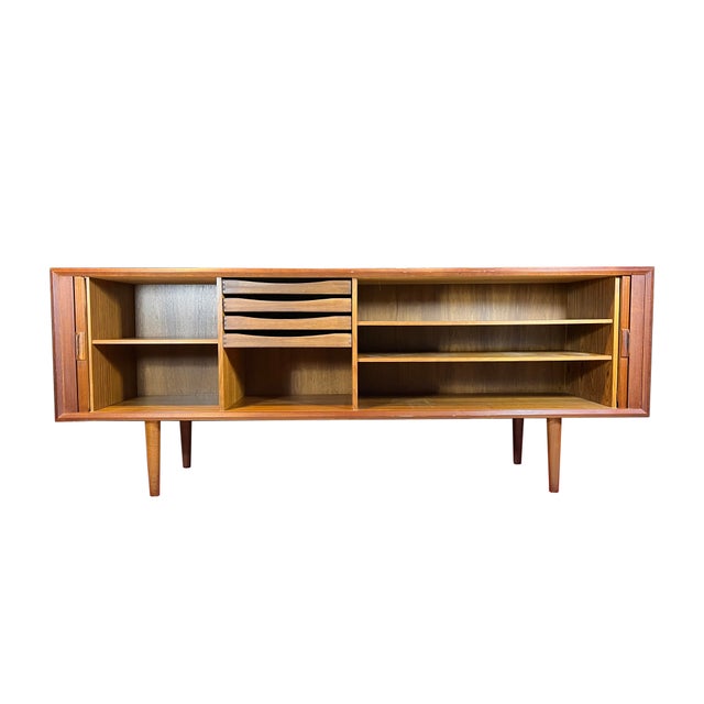 Faarup Møbelfabrik Svend Aage Larsen for Faarup Møbelfabrik Mid Century Danish Teak Tambour Door Credenza For Sale - Image 4 of 12