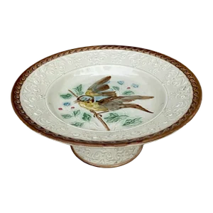 German Majolica Bird Cake Stand Circa 1890
