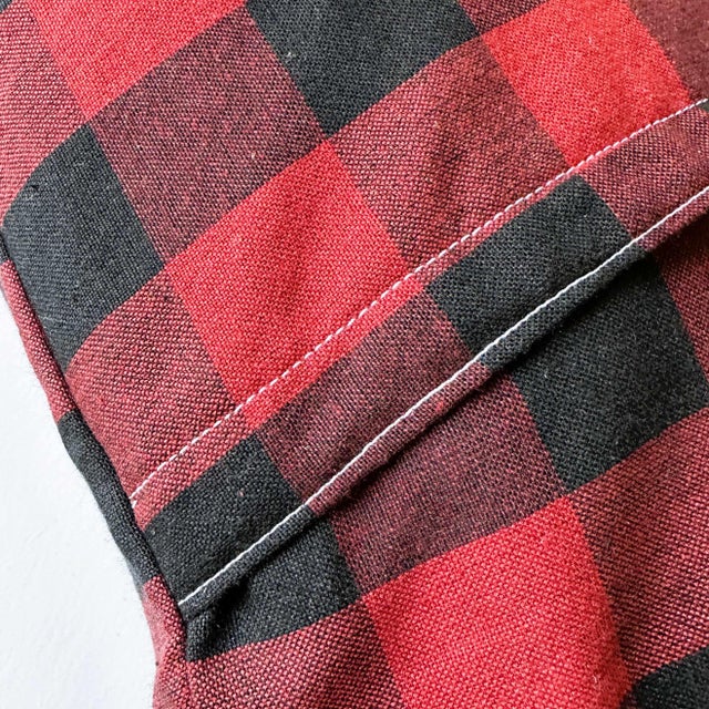 Cabin Idaho Ski Vintage Pennant on New Woven Plaid Throw Pillow Red and Black Plaid For Sale - Image 3 of 3