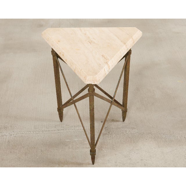 Formations Patinated Iron Travertine Triangular Drink Table For Sale - Image 14 of 17