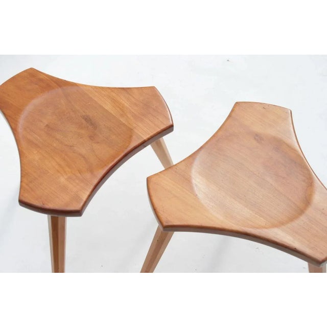 Pair of stools tripod from craftsmanship French 50s The structure of stools is composed of feet octagonal beech and a...