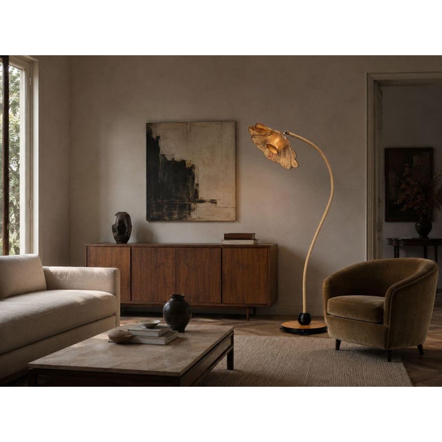 Swedish Mid-Century Modern, Organic Floor Lamp, Cord, Wood, Fabric, Sweden, 1930s An organic modern floor lamp designed...
