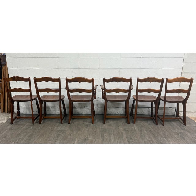 Vintage Colonial Revival Early American Style Walnut Dining Chairs - Set of 6 For Sale - Image 14 of 15