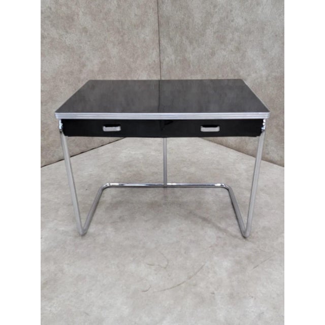 Mid-Century Modern Art Deco Black Enamel Tubular Framed 2 Drawer Desk For Sale - Image 3 of 11
