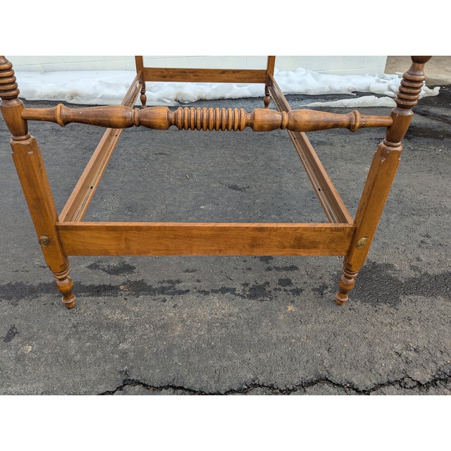 Wood Vintage Ethan Allen Maple Twin XL Size Poster Bedframe For Sale - Image 7 of 9