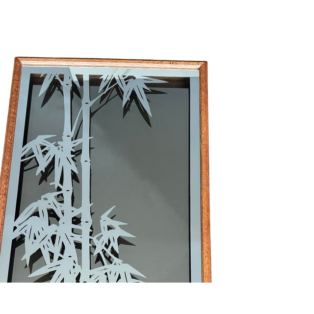 Vintage Oak Frame Postmodern 1970s Bamboo Motif Wall Mirror 1980s For Sale - Image 4 of 7