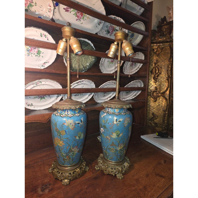 Antique Chinese Cloisonne Lamps For Sale - Image 11 of 13