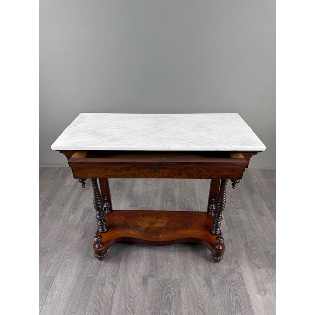 19th Century Napoleon III Mahogany and White Marble Console Table For Sale - Image 12 of 13