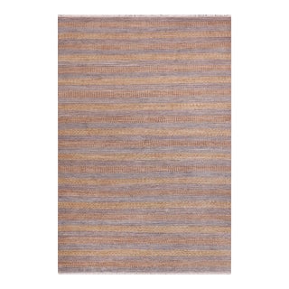 Boho Chic Grey/Gold Wool High-Low Pile Small Rug -6'5 X 9'11 For Sale