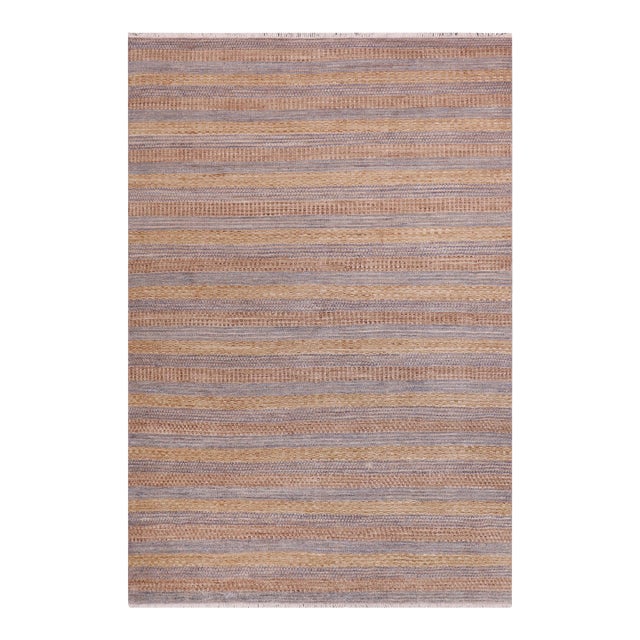 Boho Chic Grey/Gold Wool High-Low Pile Small Rug -6'5 X 9'11 For Sale