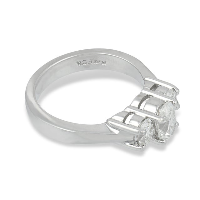 Vintage 1.40 Carat Oval Cut Diamond Platinum 3 Stone Ring, Size 6.75 For Sale - Image 4 of 6