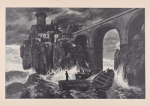 Pirates attack the Castle on the Sea - Original Woodcut by J.J. Weber - 1898 1898