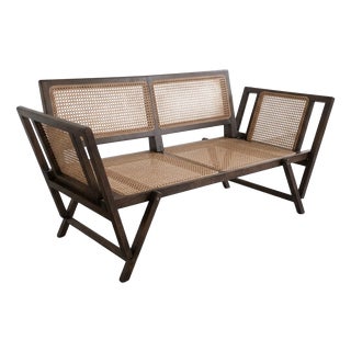 Vintage Sofa in Teak and Vienna Straw by Pierre Jeanneret, 1956 For Sale