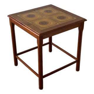 Square Teak Side Table With Four Decorative Ceramic Tiles Danish Mid-Century Modern 1970s For Sale