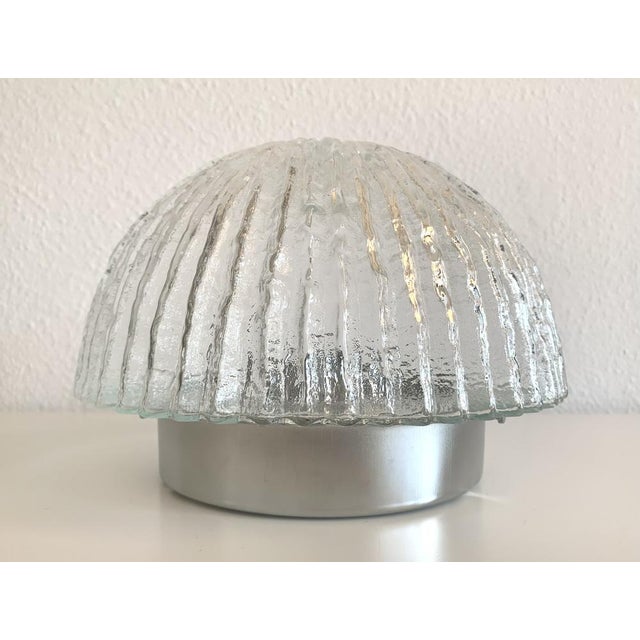 Vintage Ice Glass Flush Mount with Textured Line Pattern For Sale - Image 10 of 10