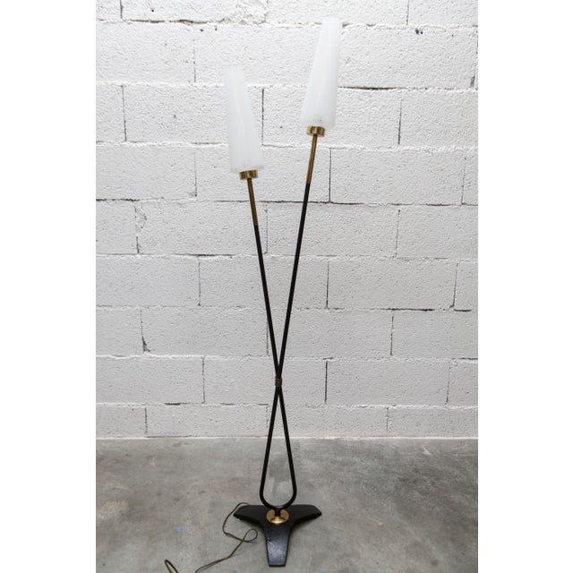 Arlus Floor Lamp with Tripod Base and Ribbed Glass Lamps, 1950 For Sale - Image 10 of 18