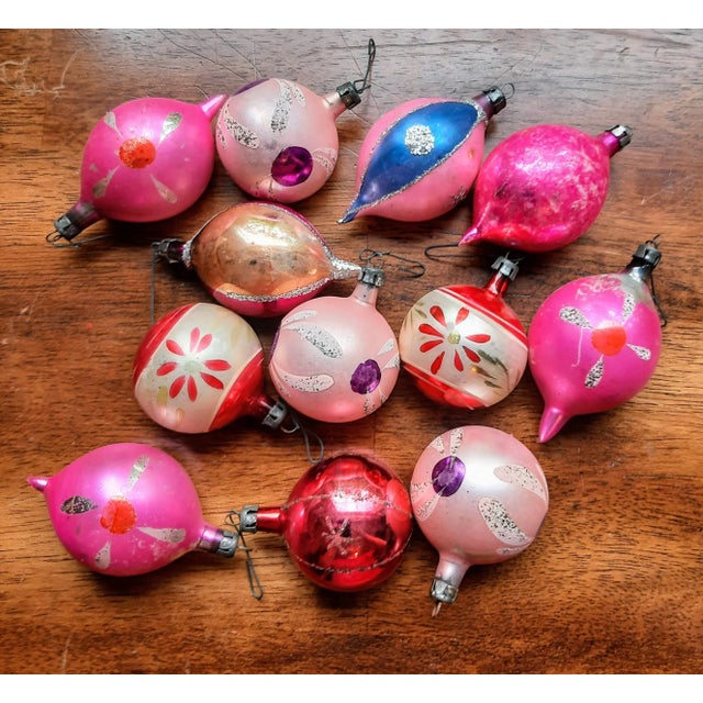 Glass Christmas Box Pink Mercury Glass Ornaments Set 12 For Sale - Image 7 of 13
