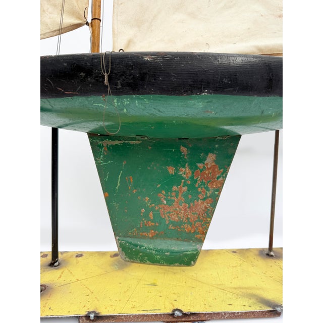 Wood c.1921 Antique Monumental 45" Pond Boat / Yacht Inc. Folk Art Stand For Sale - Image 7 of 12