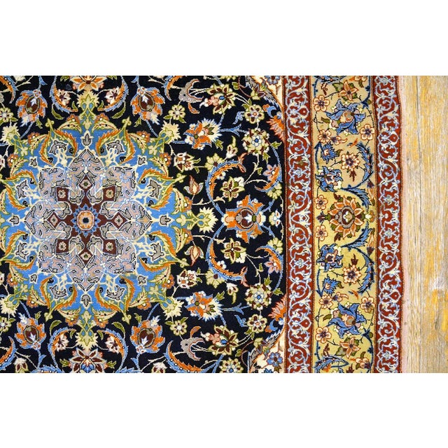 Mid 20th Century 1940s Black Medallion Antique Persian Isfahan Rug 3'7" X 5'7" Handknotted Wool Carpet For Sale - Image 5 of 8