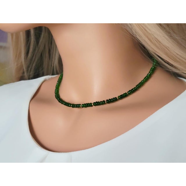 Traditional Vintage 14k Gold Tsavorite Bead Choker Necklace, 65 Carats, 16.5" For Sale - Image 3 of 7