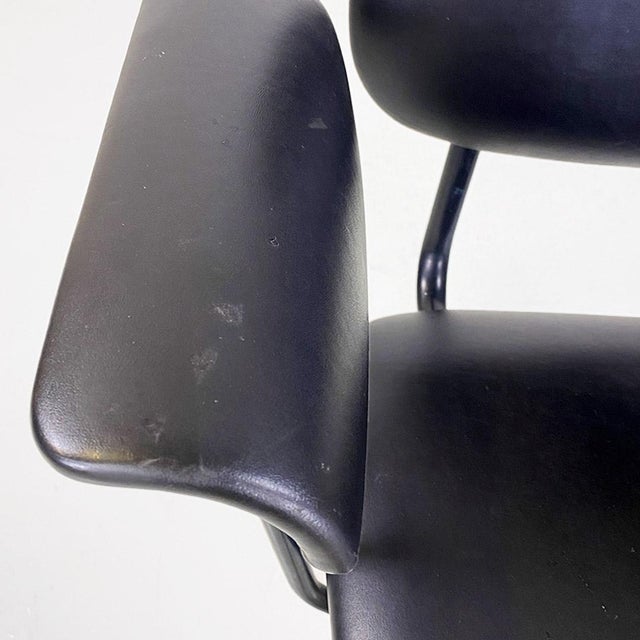 Modern Italian Chair in Metal and Black Leather with Arms, 1960s For Sale - Image 11 of 18
