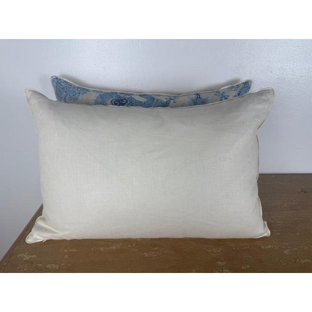 Baby Blue Elegant Pair of Modern Dragon Printed Linen Pillows, Soft Blue & Ivory For Sale - Image 8 of 8