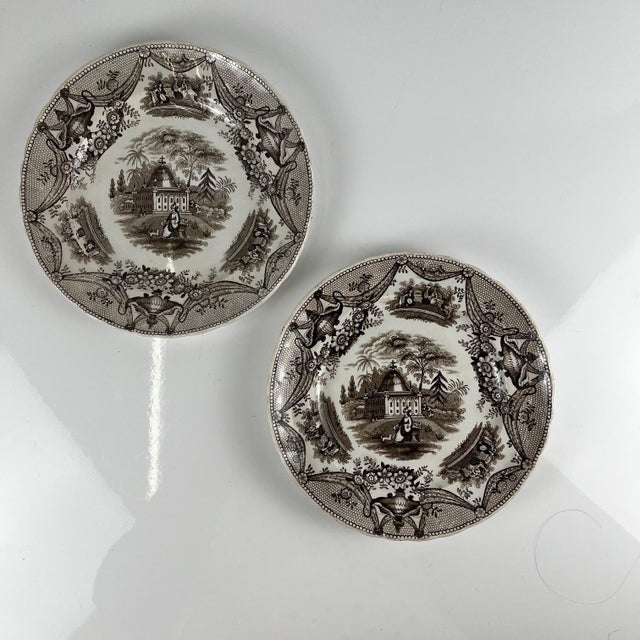 Antique 19th Century Dessert Plates in Bordeaux Earthenware from David Johnston, Set of 2 For Sale - Image 6 of 13