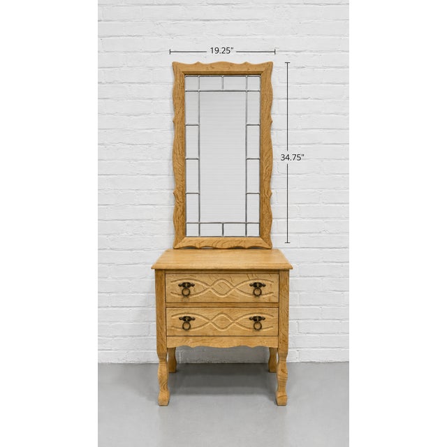 Mid Century Modern Oak Entryway / Hall Cabinet + Mirror Set Attributed to Henning Kjaernulf For Sale In New York - Image 6 of 13
