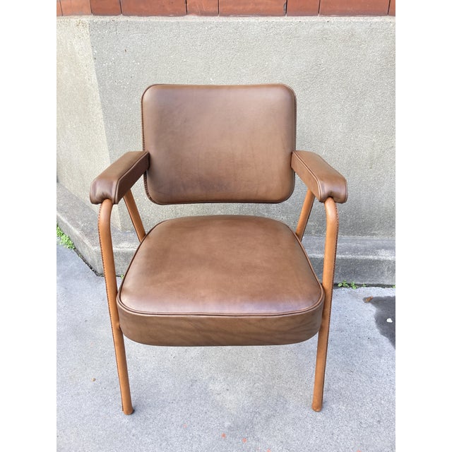 Mid-Century Modern Leather-Covered Chair by Jacques Adnet, 1950 For Sale - Image 3 of 11