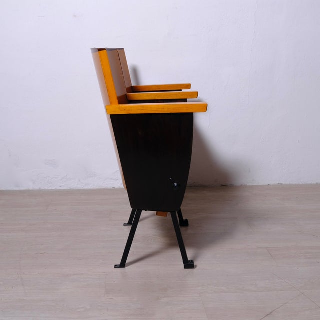Two-Seater Cinema Armchair Bench in Numbered Two-Tone Wood, 1960s For Sale - Image 11 of 18