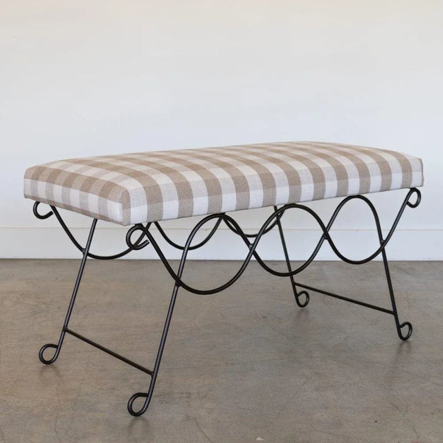 Panoplie Iron Double Loop Bench, Tan Gingham For Sale In Los Angeles - Image 6 of 9