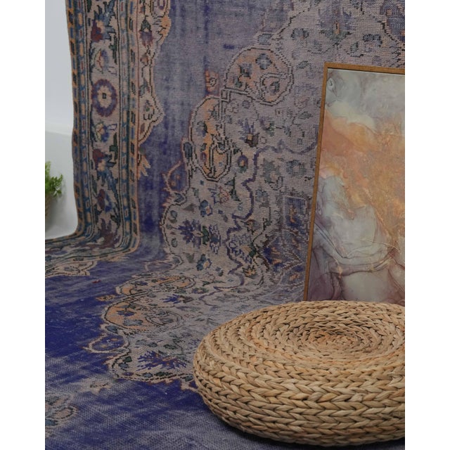 1970s Vintage Handmade Wool Cotton Blue Area Rug For Sale - Image 12 of 12