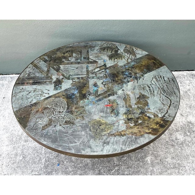 Vintage Phillip and Kelvin Laverne Etched Bronze Coffee Table For Sale In West Palm - Image 6 of 15