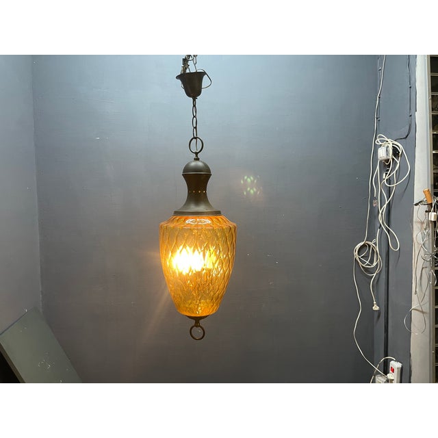 Vintage Amber Glass Pendant Light, 1960s For Sale - Image 10 of 12