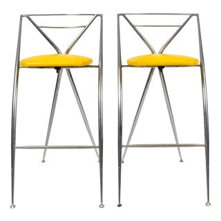 Stools in Chromed Metal and Skai, 1980s, Set of 2 For Sale
