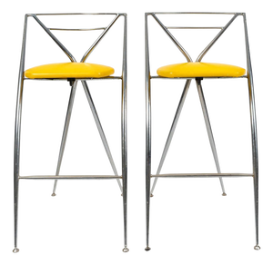 Stools in Chromed Metal and Skai, 1980s, Set of 2