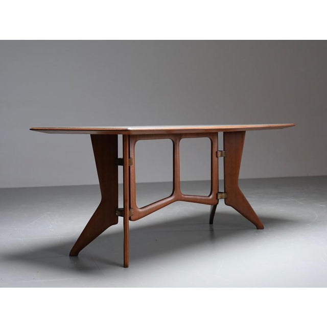 1950s Dining Table in Walnut with Glass and Brass from Ariberto Colombo, 1950s For Sale - Image 5 of 15