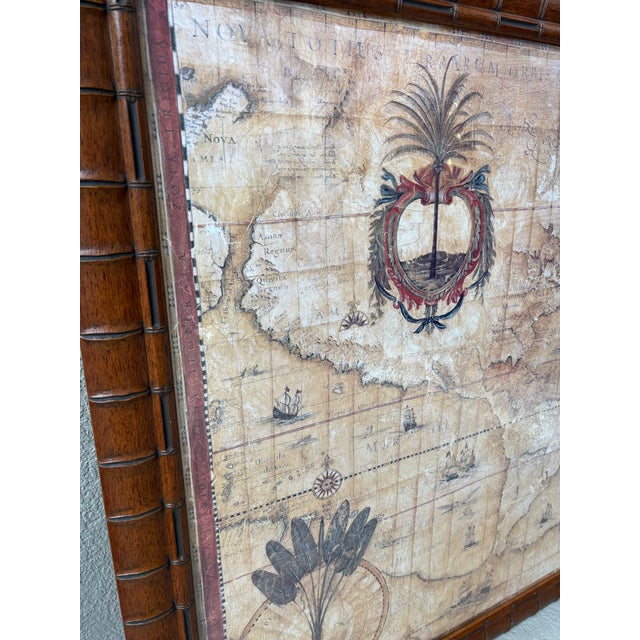 2000 - 2009 Vintage Winn Devon "Nova Totius" Framed Decorative Map Print in Faux Bamboo Wood Frame | British Colonial Coastal Wall Art For Sale - Image 5 of 13