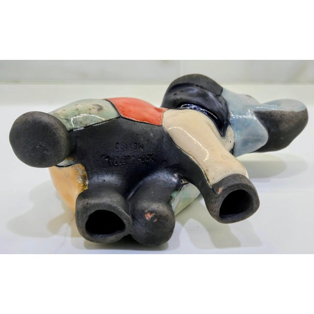 Greige Colorful Xochiquetzal Mexican Pottery Elephant – Handcrafted Folk Art Figurine For Sale - Image 8 of 9