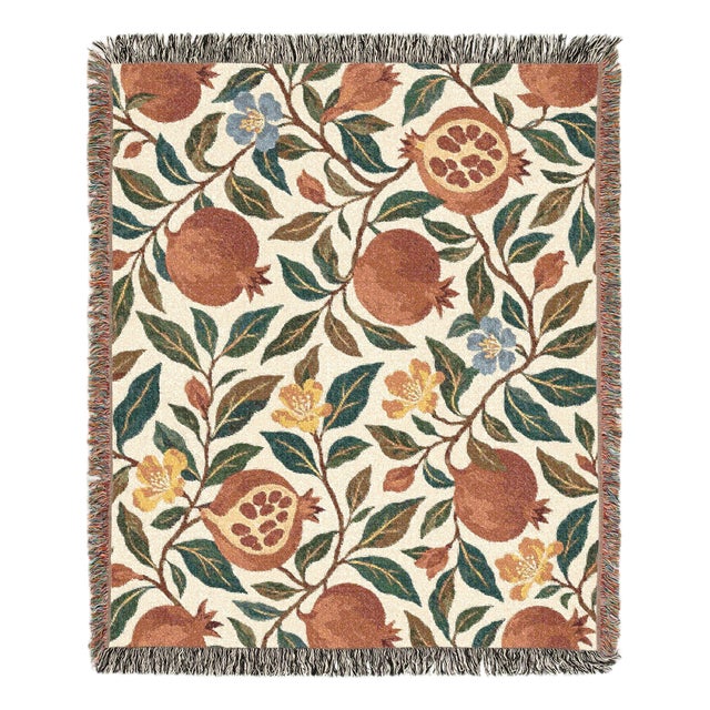 Arts and Crafts Pomegranate Woven Throw Blanket – 60 × 50 For Sale
