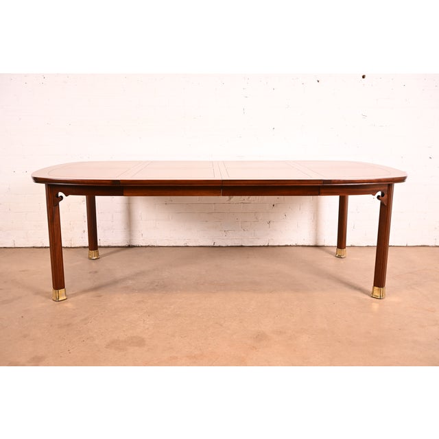 Mid-Century Modern Henredon Mid-Century Modern Hollywood Regency Chinoiserie Walnut and Burl Wood Extension Dining Table | Newly Refinished For Sale - Image 3 of 13