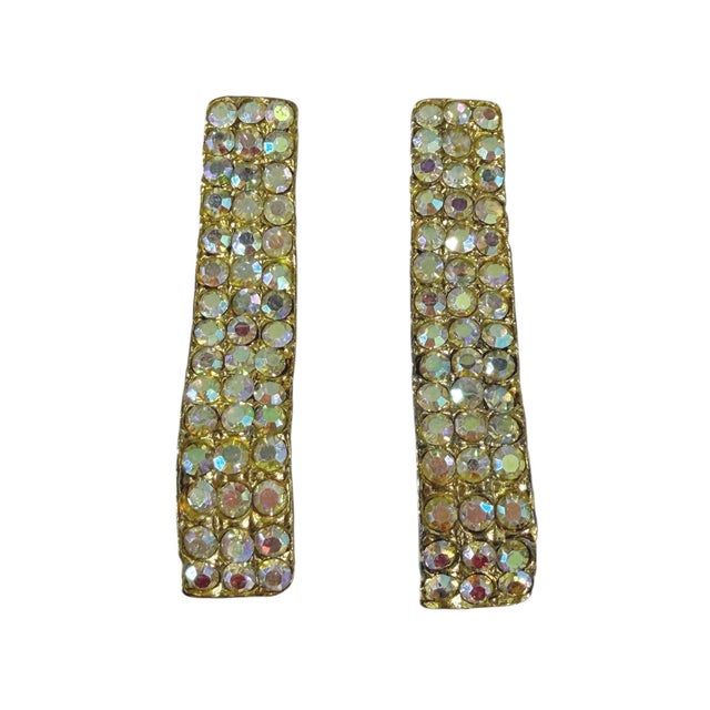 1950s VTG 1950s-1960s Borealis Rhinestone Shoe Clips Gold Tone 2pc Set For Sale - Image 5 of 8
