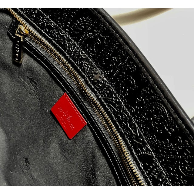 Etro Signature Black Embossed Paisley Leather Zippered Shopper Tote - For Sale In Monterey, CA - Image 6 of 9