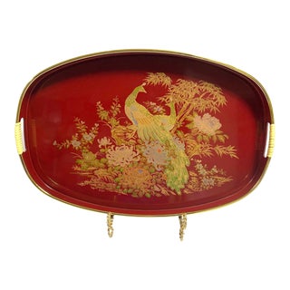 1960s Asian Lacquer Chinoiserie Serving Tray Ruby Color For Sale