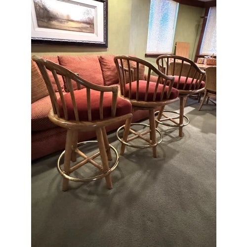 1960s 1960s Set of Three Vintage McGuire Upholstered Bar Stools For Sale - Image 5 of 11