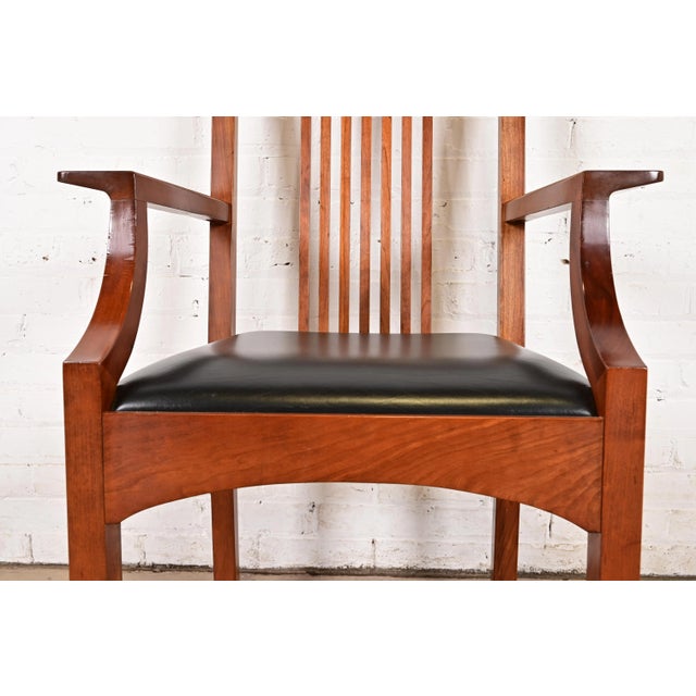 Brown Stickley Mission Arts & Crafts Cherry Wood High Back Spindle Dining Chairs, Set of Six For Sale - Image 8 of 12