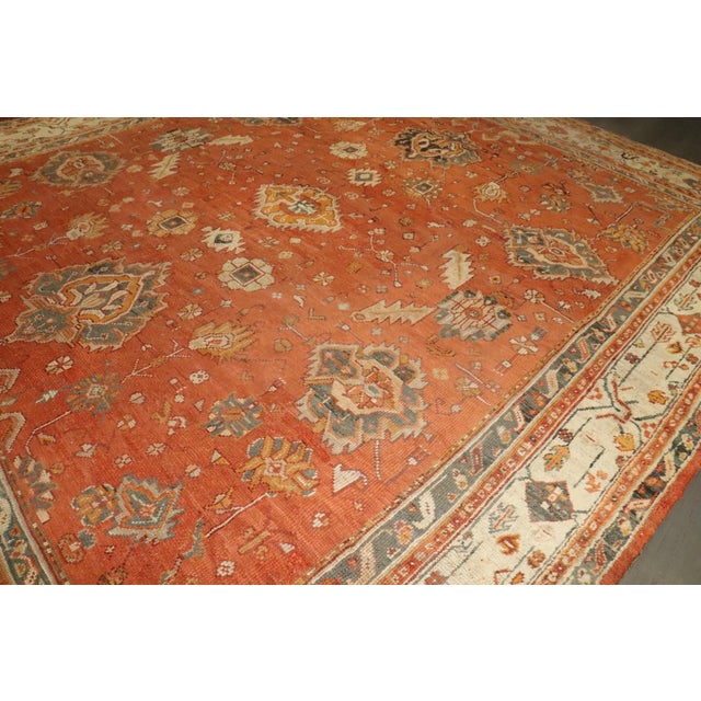 Pumpkin Orange Antique Square Large Oushak Rug - 12'5" x 14' For Sale - Image 13 of 14